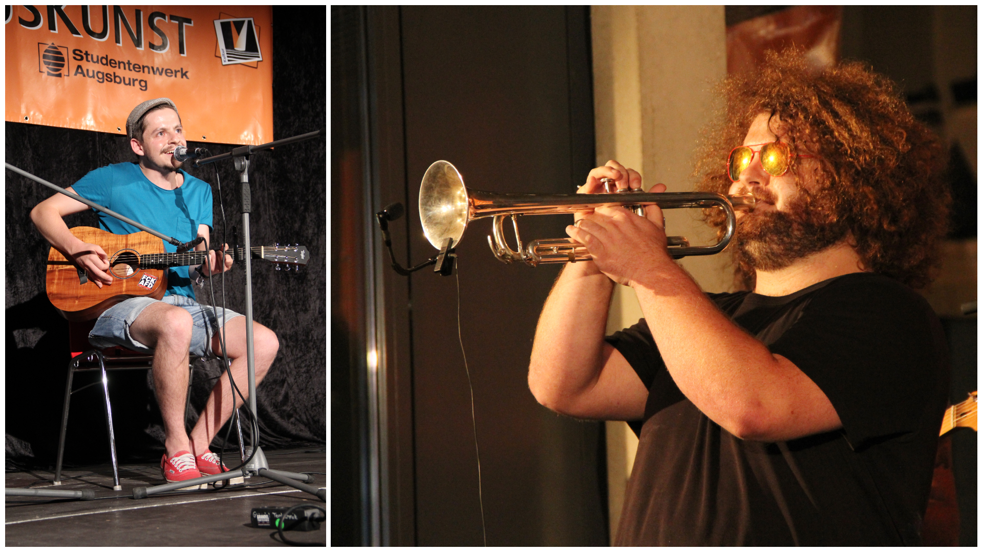 Damals noch getrennt auf derselben Bühne: Mo Ludl (links) und Valentin Metzger (rechts) bei der CampusKunst 2019. Foto: Agnes Mayer.
